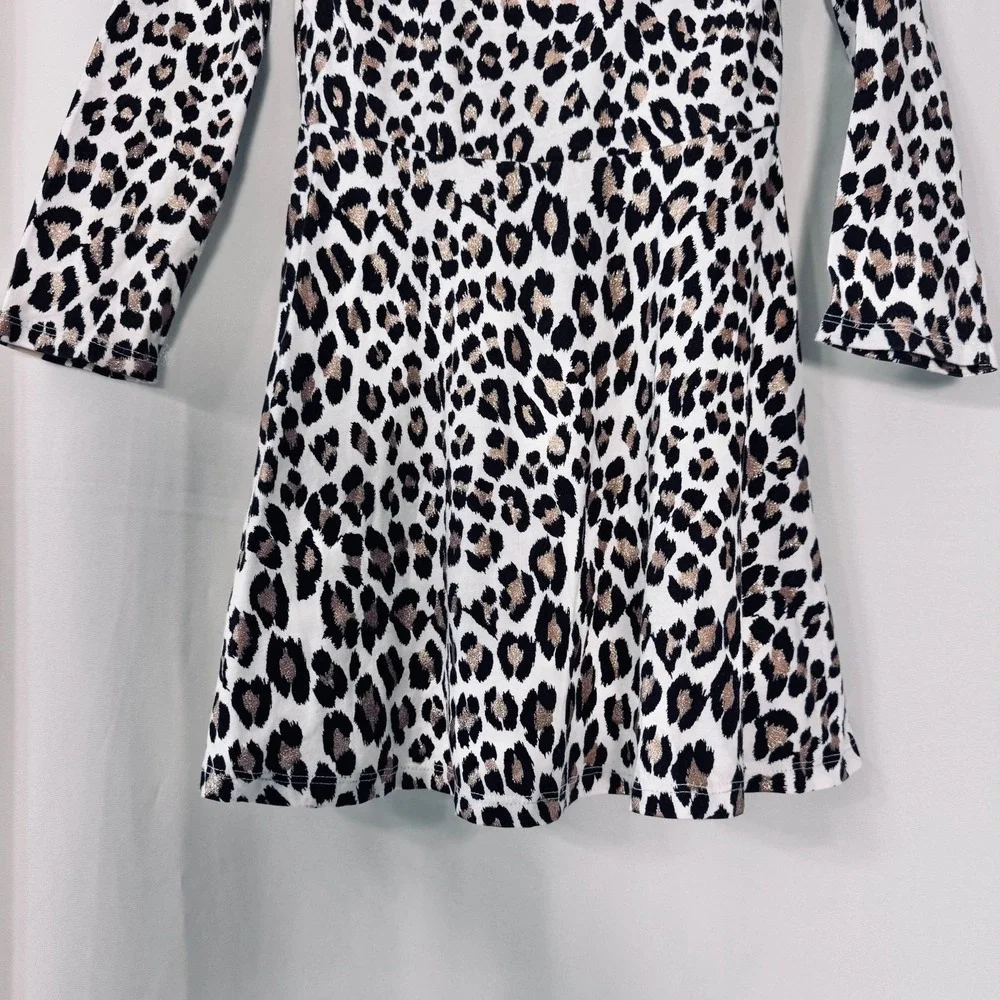The Children's Place Girls Leopard Print Fit & Flare Dress Gold Metallic 5T LS